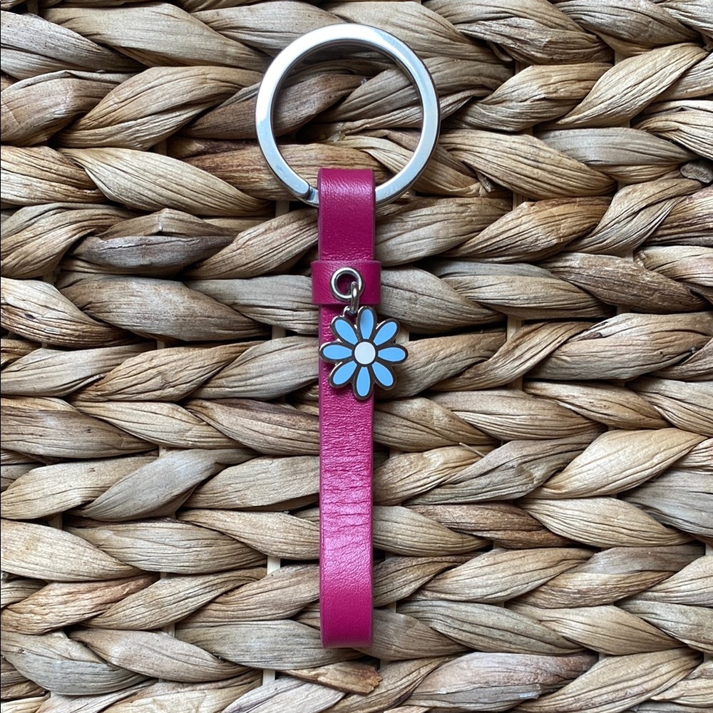 Coach Pink Leather Keychain with Flower Charm